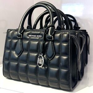 Michael Kors Small Quilted Sheila CZ Satchel Bag Vegan Material Black/Silver
